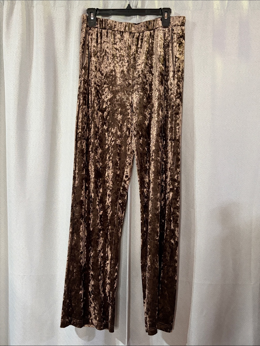 En Saison Brown Crushed Velvet Wide-Leg Pants